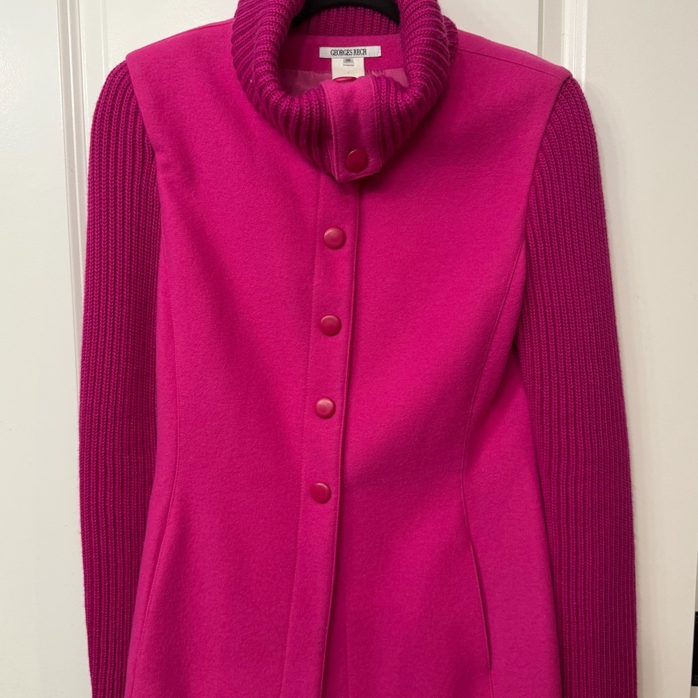Vintage Georges Rech Pink Wool Jacket with Knit Sleeves and Convertible Collar